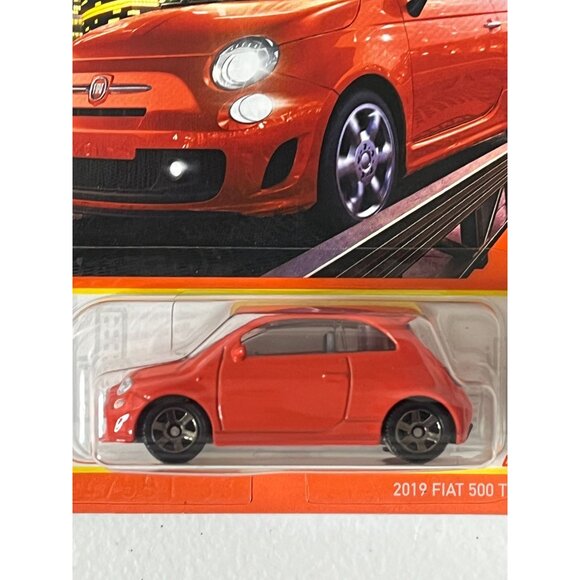 Matchbox 2019 Fiat 500 Turbo Orange Long Card Metal Parts 1:64 Car - Picture 3 of 6
